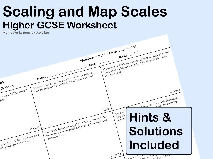 GCSE Maths Worksheet: Scaling and Map Scales - Higher Tier