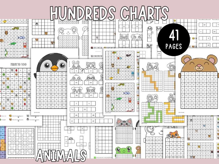 Hundreds Charts - Worksheets, Games & Pixel Pictures (Animals)
