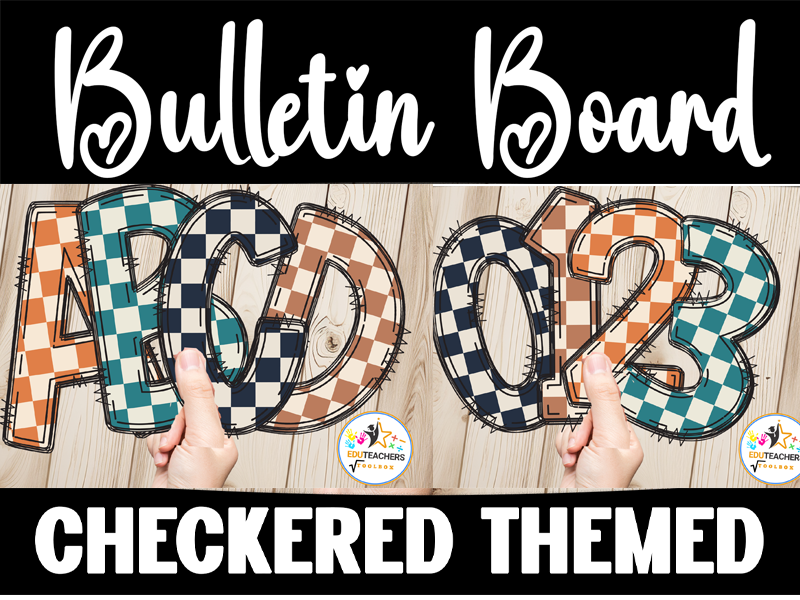 Checkered Bulletin Board Alphabet & Number Clipart| Classroom Decor