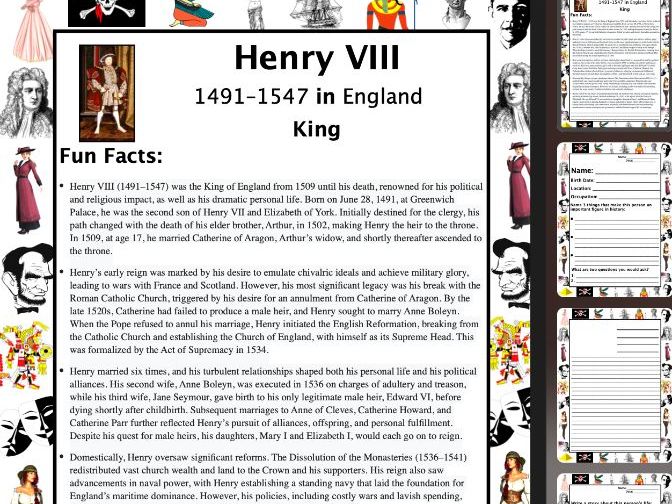 Henry VIII PACKET & ACTIVITIES, Important Historical Figures Series
