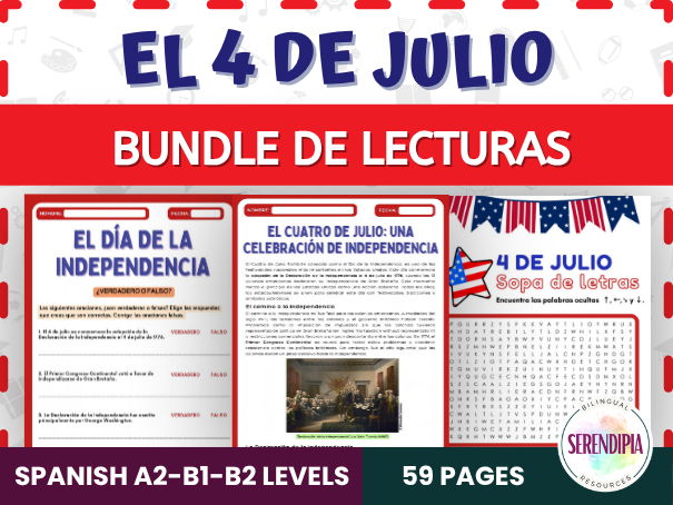 4th of July Reading Passages and Comprehension Activities for Spanish 2, 3 and 4 | BUNDLE