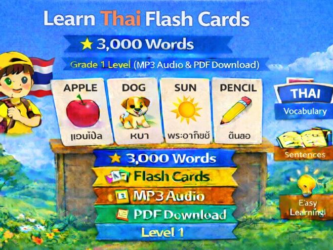 Thai Flash Cards, 3,000 Words (Audio, PDF)