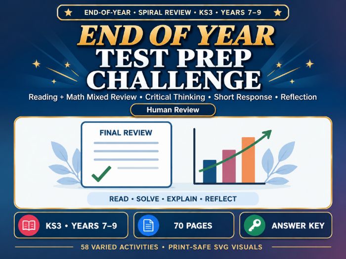 End of Year Test Preparation Workbook | KS3 Revision, Study Skills & Critical Thinking | 70 Pages