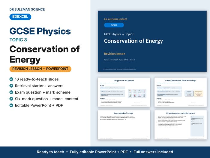 Edexcel GCSE Physics Topic 3 Conservation of Energy Revision Lesson