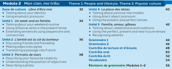 NEW 2026 GCSE French. Higher/ Rouge. Module 2. Mon clan, ma tribu. Zone de Culture and Units 1-5