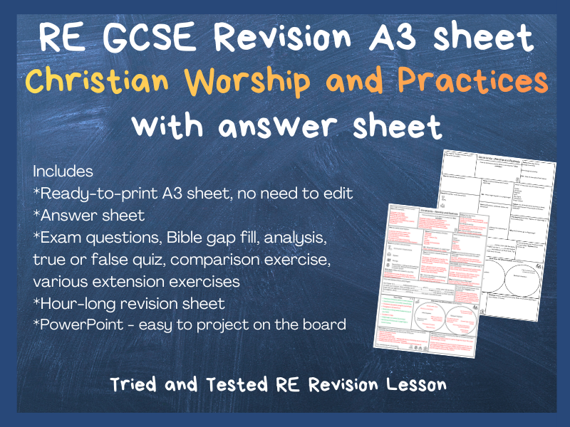 RE GCSE Christianity Worship and Practices Revision A3 Sheet | Printable with answers