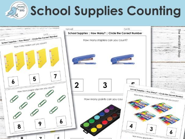 School Supplies Counting Worksheets Real Photos Preschool and Special Education