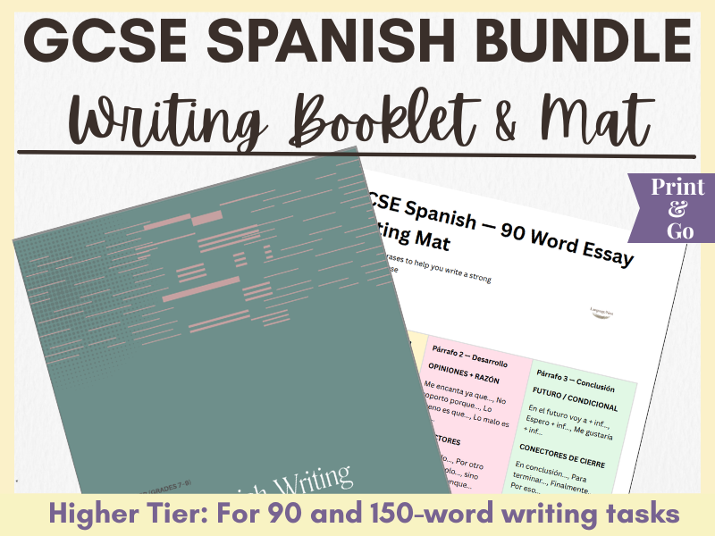 GCSE Spanish Writing Mats Bundle | 90 Word & 150 Word Essay Support for GCSE Spanish
