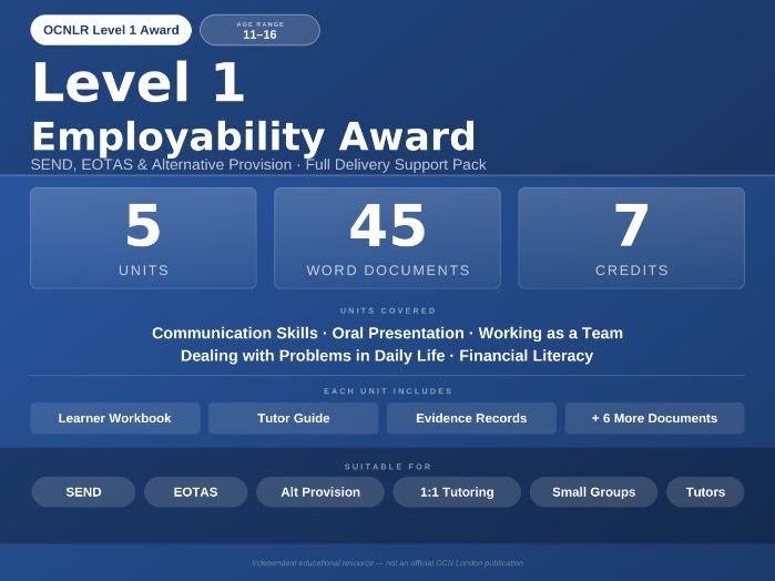 FREE TASTER | OCN / OCNLR Level 1 Employability Award | SEND & EOTAS | Communication Skills Sample