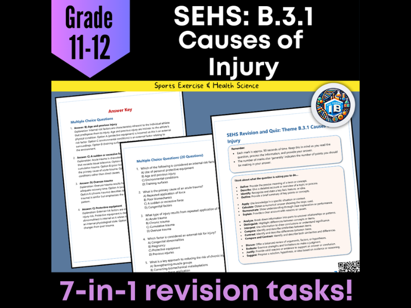 IB DP Sports Science (SEHS): B3.1 Causes of Injury – Quiz & Revision Worksheets 2026