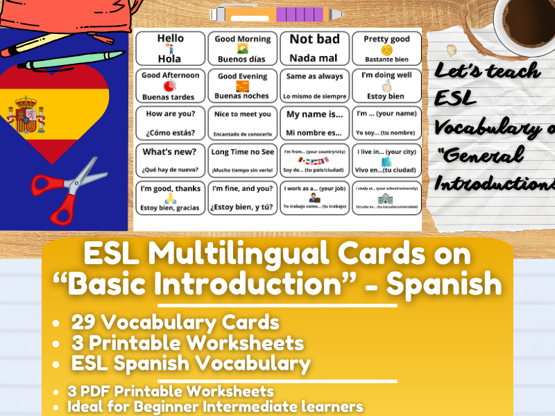ESL Multilingual Vocabulary Flashcards on "General Introductions" - Spanish