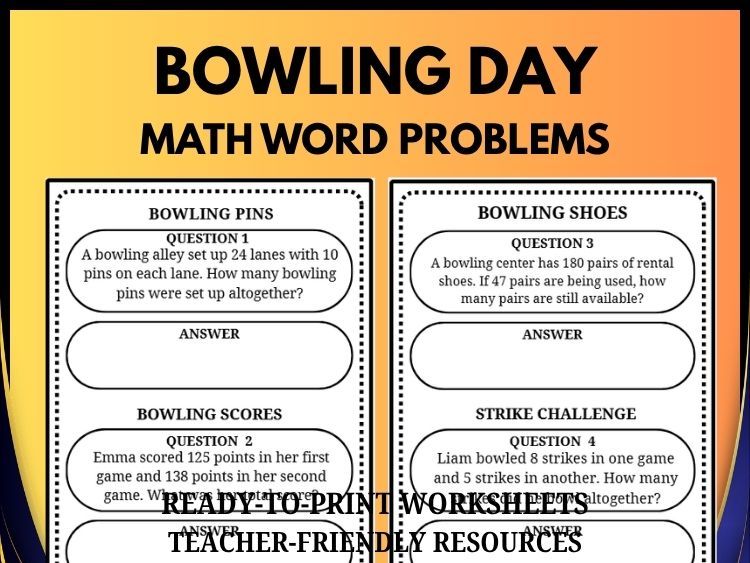 Bowling Math Word Problems | 40 Real-World Math Problems | Grades 2–8