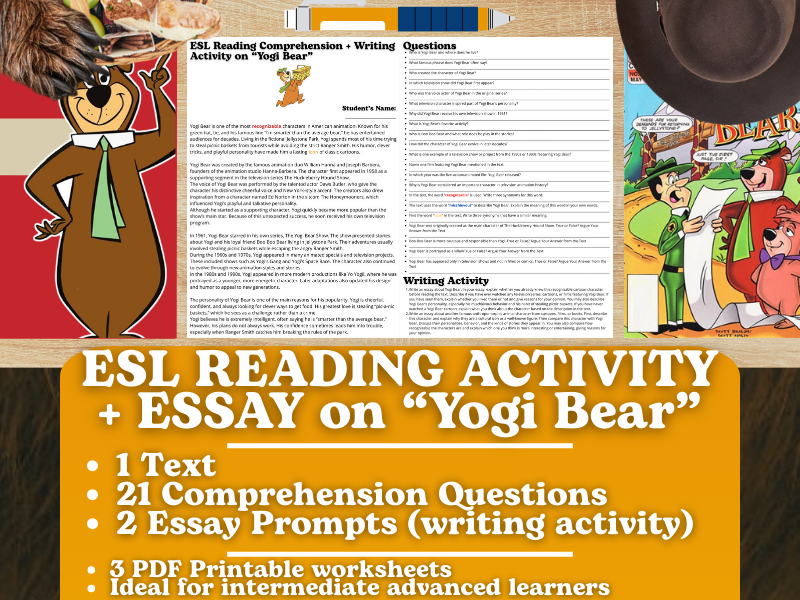 ESL Reading Comprehension + Writing Activity Worksheets - Yogi Bear