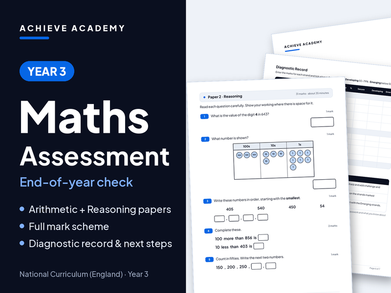 Year 3 Maths Assessment – End-of-Year Test with Mark Scheme
