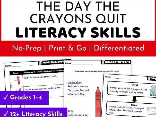 The Day the Crayons Quit Book Activities - Reading Comprehension Literacy Skills