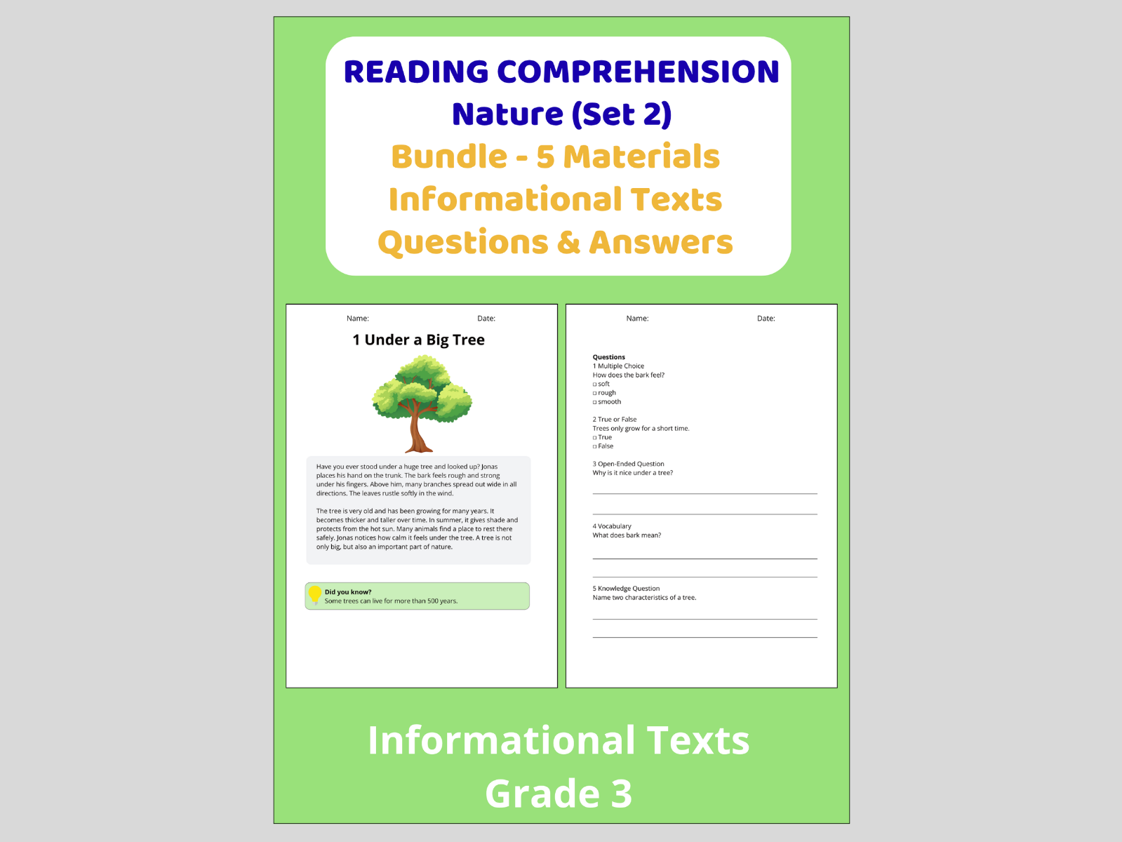 Reading Comprehension Nature - Bundle 5 Materials Informational Texts Set 2