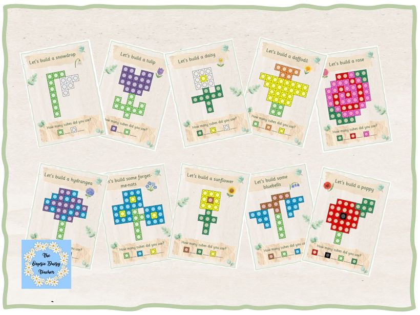 Multilink/Snap Cube Challenge Cards - Flowers / Plants (Natural Theme)