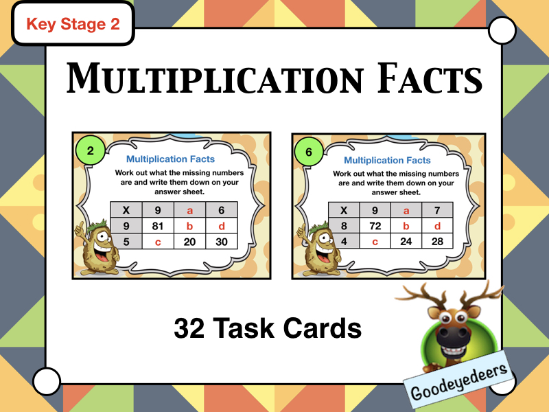 Multiplication Facts Task Cards by Goodeyedeers - Teaching Resources - Tes