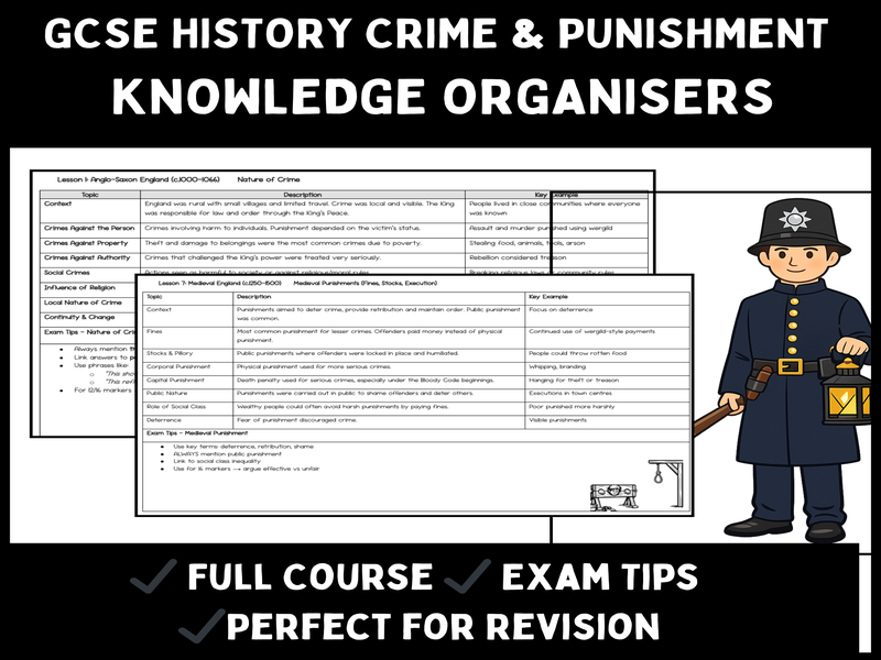 Crime and Punishment GCSE Revision Bundle: Anglo-Saxon to Modern Britain