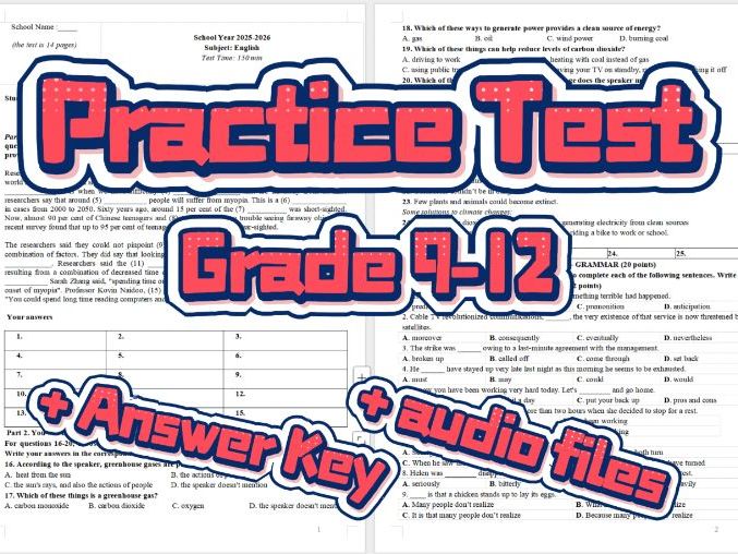 B2-C1 English Test: Myopia, Climate, Diets, Deforestation (150 min)