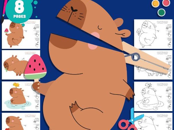 Capybara Clothespin Puppets, Movable Animal Craft Activity, Printable Puppet Set