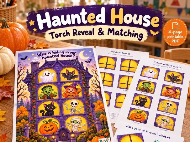 Halloween Haunted House Torch Reveal & Matching Activity