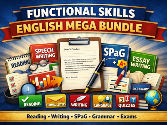Functional Skills English Writing Mastery Bundle – Formal Letters, Essays, SPaG & Language Features (Lesson Plans + Worksheets)