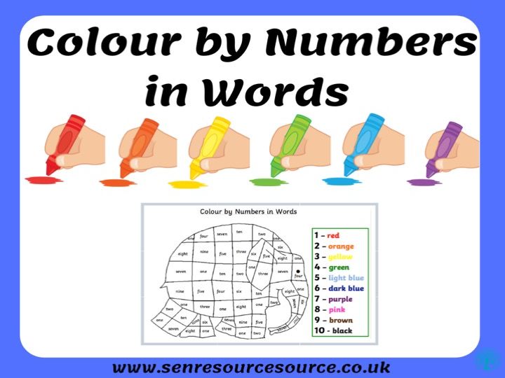 Elephant colour by numbers in words Teaching Resources