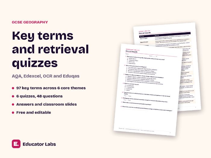 GCSE Geography Key Terms & Retrieval Quizzes