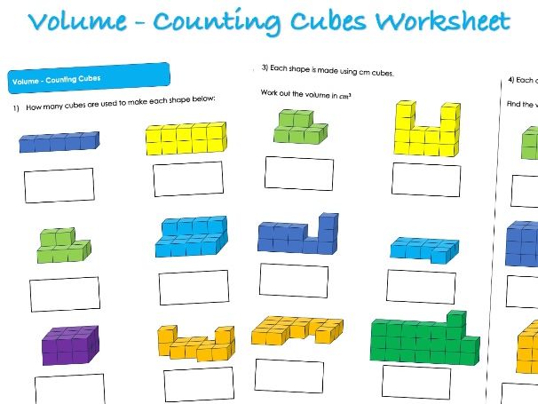 Area, Perimeter and Volume Worksheet - Volume Counting Cubes