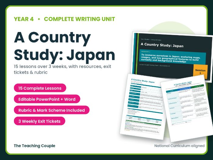A Country Study: Japan | Year 4 English Unit | 15 Complete Lessons + Resources + Mark Scheme