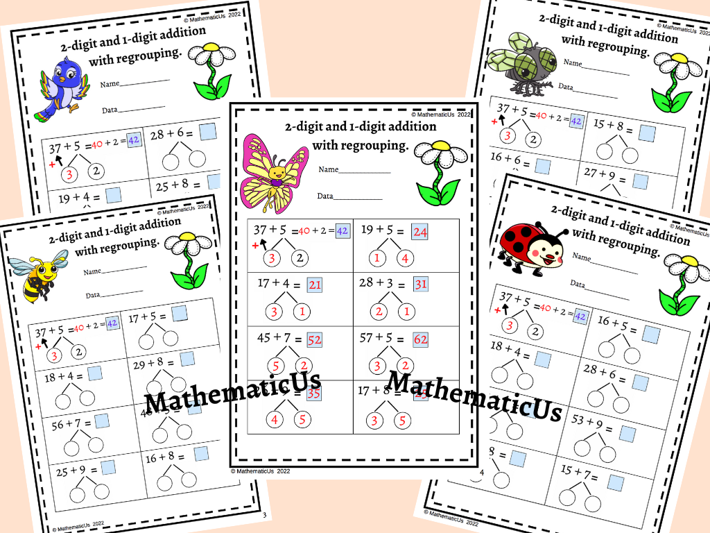 Double Digit And Single Digit Addition With Regrouping Activities 1