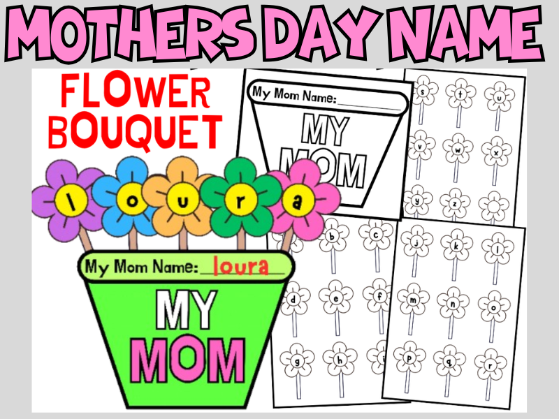 Mothers Day Name Craft, Flower Pot Name Recognition Activity KS2, Spring Keepsake Art Bulletin Board
