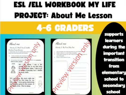 ESL ELL All About Me Worksheet 5- 6