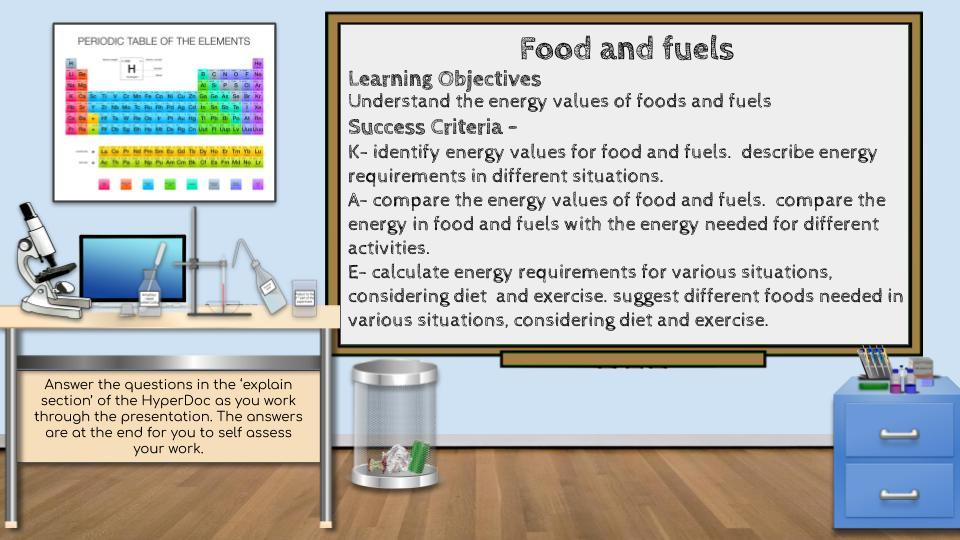 3.1.1 Food and fuels Distance learning (AQA KS3 Activate 1) Teaching