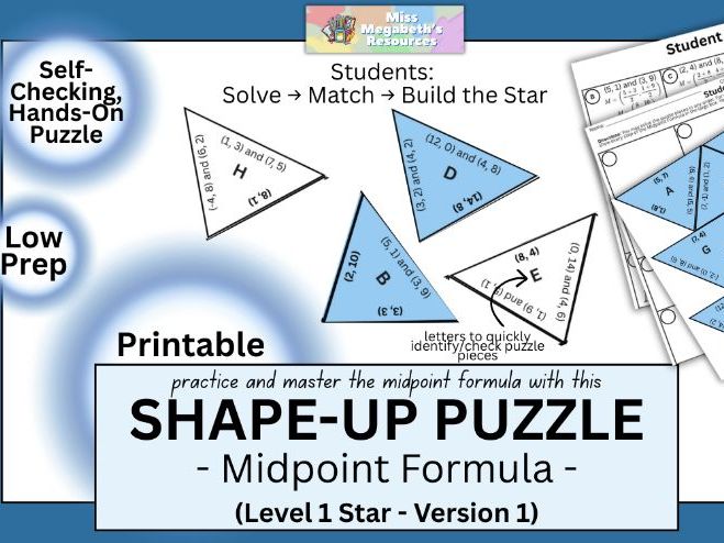 Shape-Up Puzzle - Midpoint Formula - Level 1 - Version 1 | Printable, Low-Prep