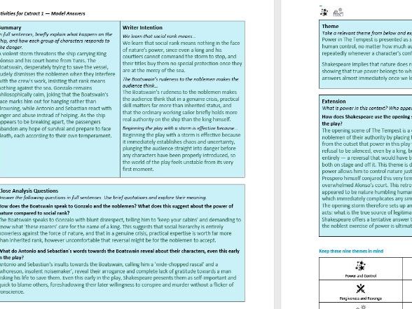 The Tempest Teacher Answers with Extracts (GCSE)