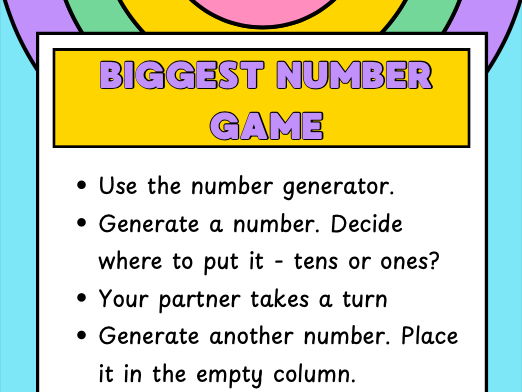 Biggest Number Game – Place Value