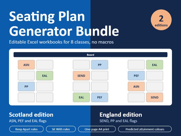 Excel Seating Plan Generator Bundle: Scotland and England Editions