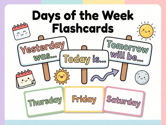 Days of the Week Flashcards | Yesterday, Today, Tomorrow | ESL & Early Years Calendar Activity