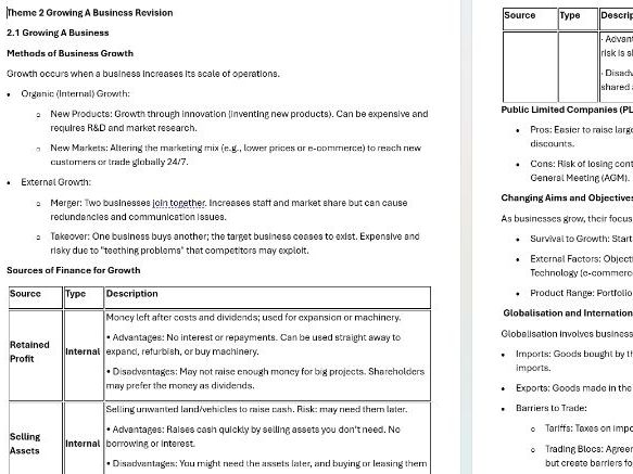 Edexcel GCSE Business 9-1 Theme 2 Knowledge Organiser