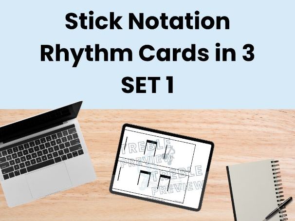 Stick Notation Rhythm Cards in 3 - SET 1