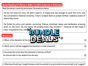 KS3 Quick Reading Inference Worksheets Bundle | 9 Extracts (Years 7–9)