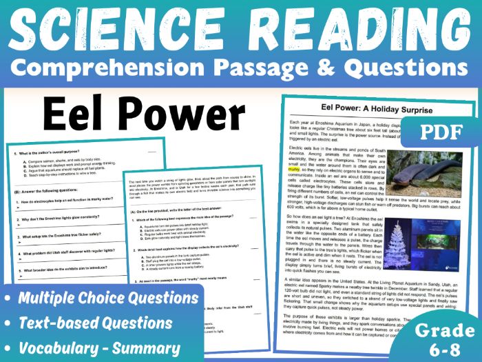 Science Reading Comprehension Passage: Eel Power (4 formats)