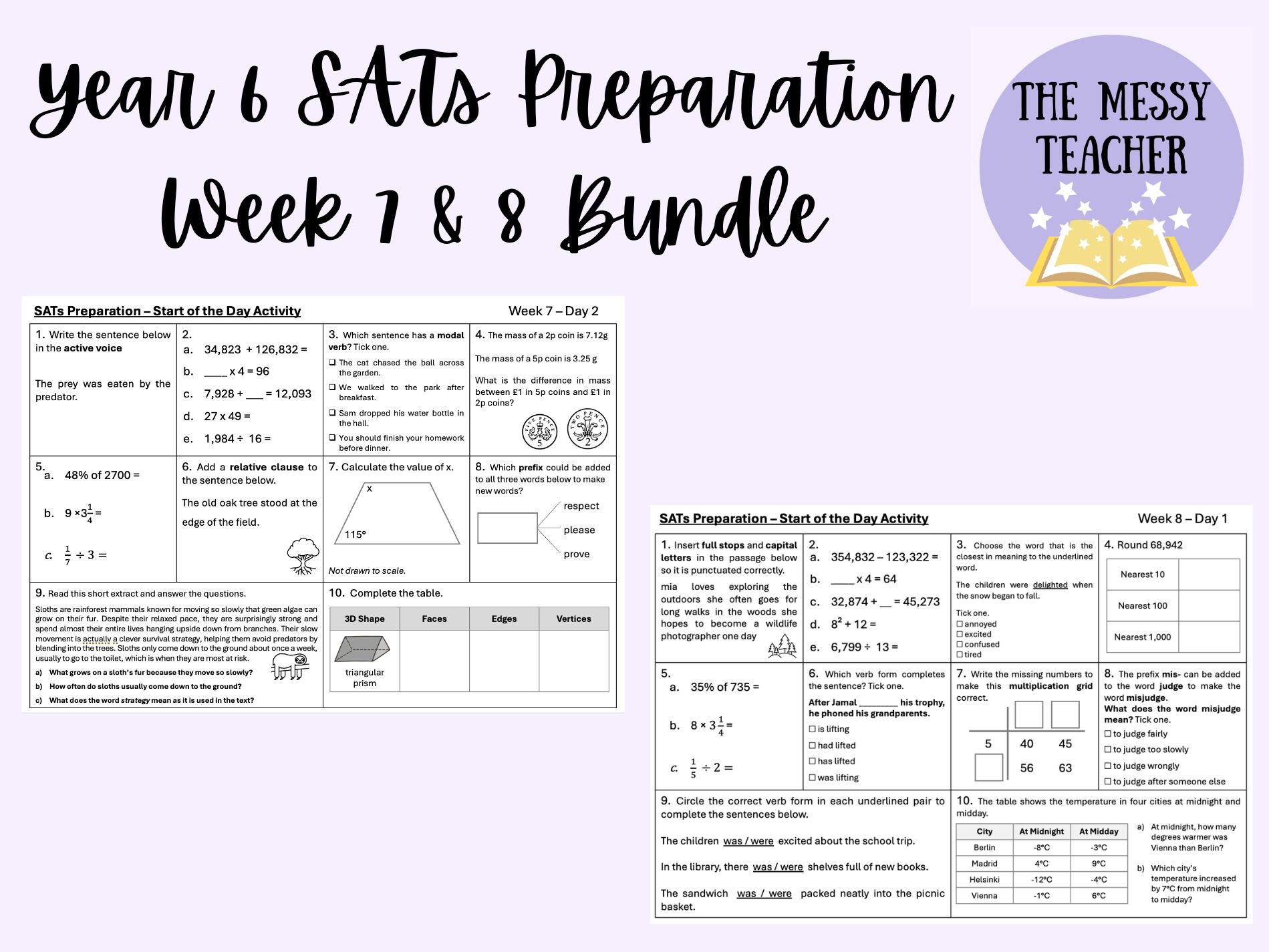 SATS Preparation Morning Activity - SPAG and Arithmetic - WEEK 7 & 8
