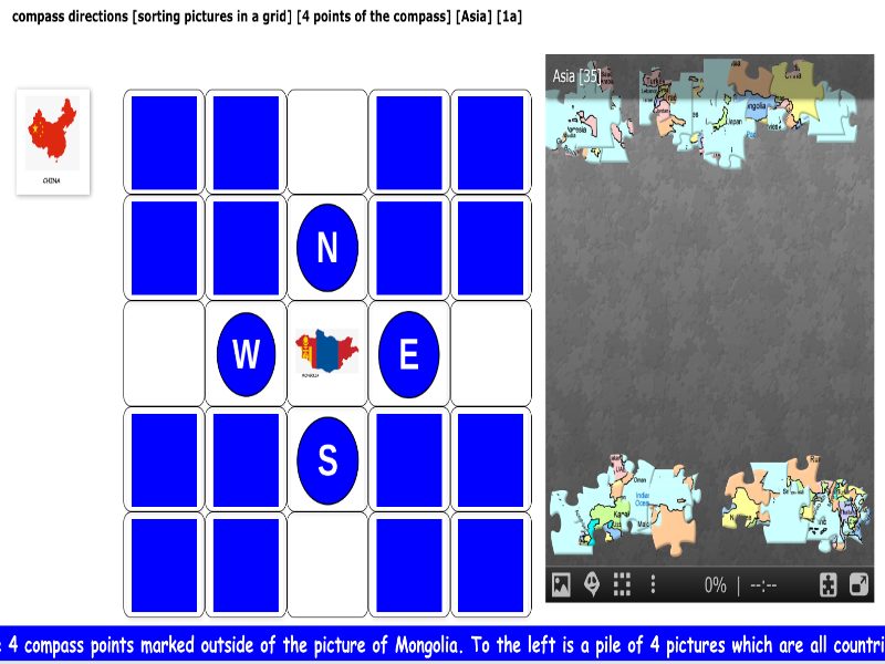 compass directions [sorting pictures in a grid] [4 points of the compass] [Asia] [1a]