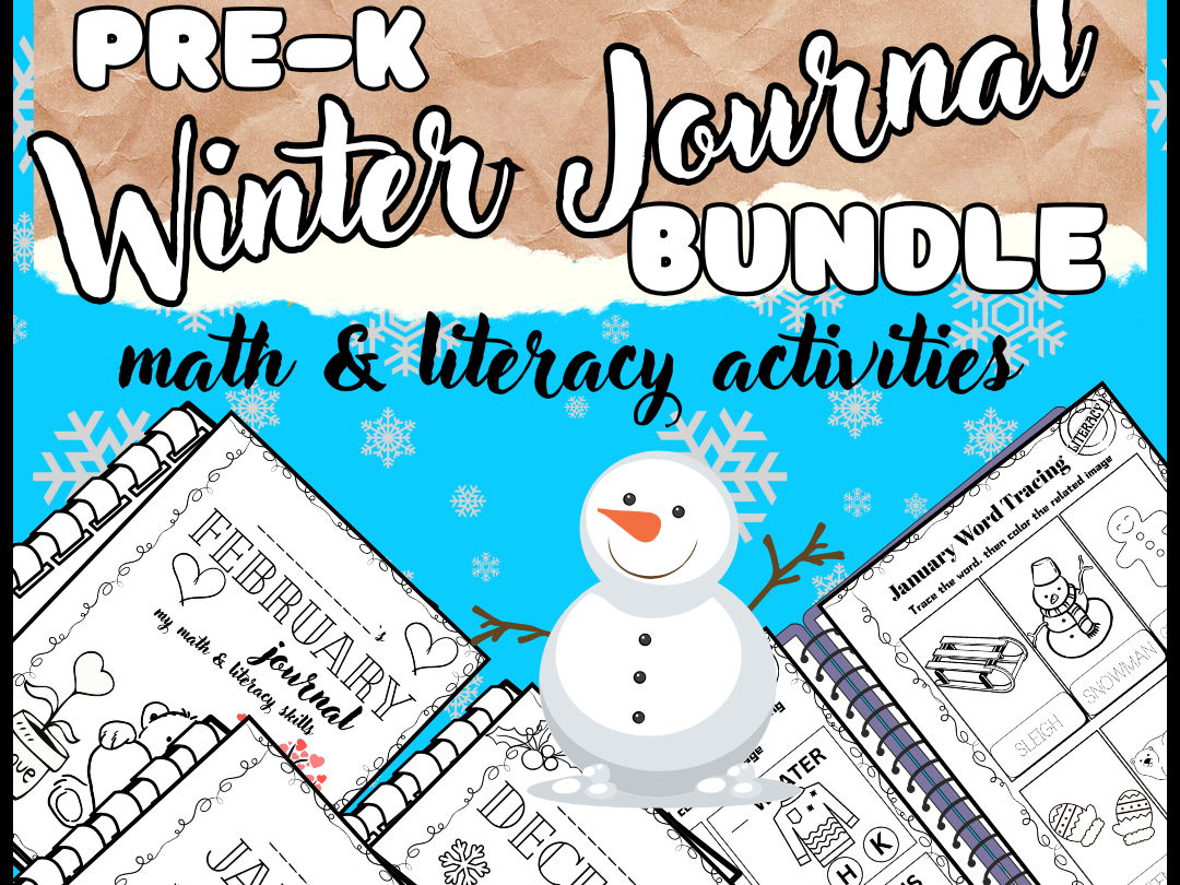 Winter Bundle Journal for Pre-K | December, January, February | Literacy & Math