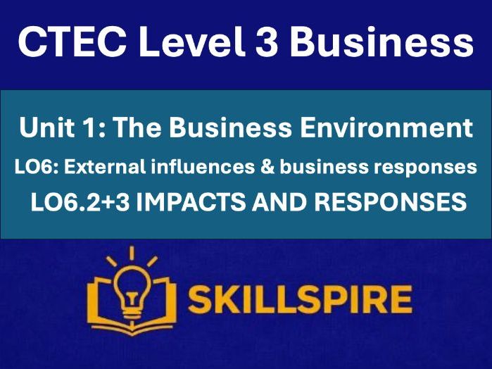 CTEC Level 3 Business – Unit 1 LO6.2 + 3 | Impacts & responses | 3 PowerPoints & Worksheets