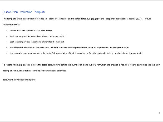 lesson plan evaluation template