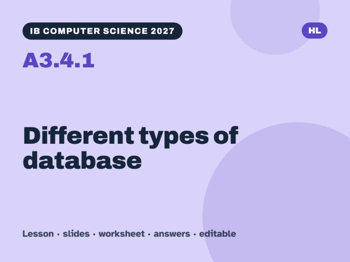 IB Computer Science 2027 – A3.4.1 Different types of database – Lesson & Worksheet